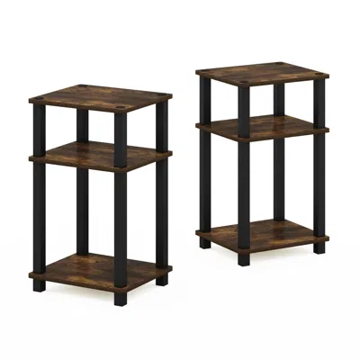 Furinno Just 3-tier Turn-n-tube End Table, 2-pack, Amber Pine/black In Blue