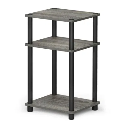 Furinno Just 3-tier Turn-n-tube End Table, French Oak Grey/black, 11087gyw/bk