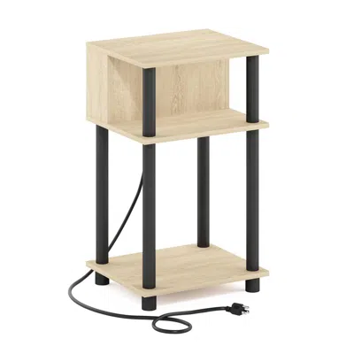 Furinno Just 3-tier Turn-n-tube Open Storage End Table, Bauhaus Oak/black In Neutral