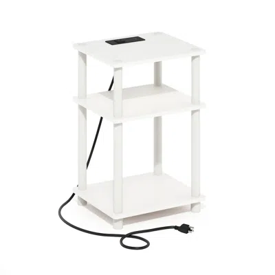 Furinno Just 3-tier Turn-n-tube Open Storage Side Table, End Table With Usb In White