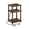 Furinno Just 3-tier Turn-n-tube Usb And Type-c Charging Port End Table, Amber Pine/black