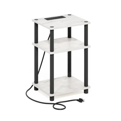 Furinno Just 3-tier Turn-n-tube Usb And Type-c Charging Port End Table, White/black