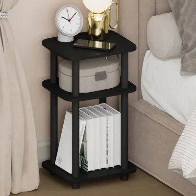 Furinno Just Night Stand, 3-tier Turn-n-tube Nightstand With Open Shelf, Round Curve Corner Side Table, End  In Black