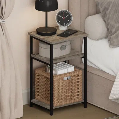 Furinno Just Night Stand, Nightstand, 3-tier Metal Frame End Table With Open Shelf, Side Table, End Table, F In Brown