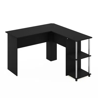 Furinno L-shape Desk With Stainless Steel Tubes, Americano In Black