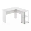 Furinno L-shape Desk With Stainless Steel Tubes, White Oak