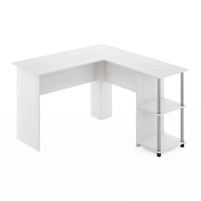 Furinno L-shape Desk With Stainless Steel Tubes, White Oak