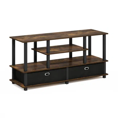 Furinno Large Tv Stand For Up To 55-inch Tv With Storage Bin, Amber Pine/black/black In Brown