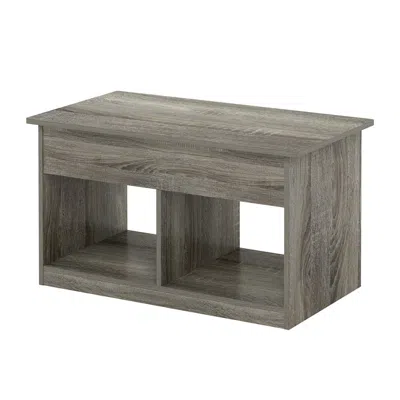 Furinno Living Room Lift Top Coffee Table With Hidden Compartment, French Oak Grey