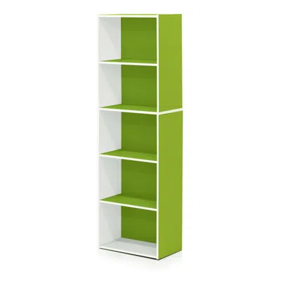 Furinno Luder 5-tier Reversible Color Open Shelf Bookcase, White/green