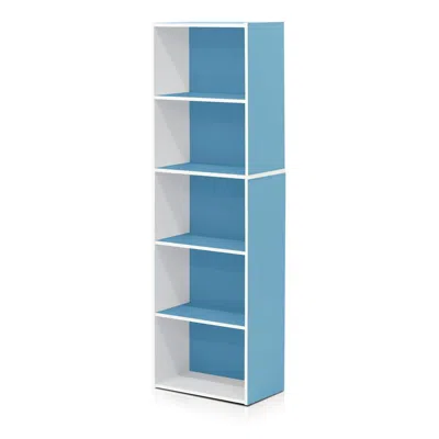 Furinno Luder 5-tier Reversible Color Open Shelf Bookcase, White/light Blue In Brown