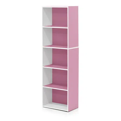 Furinno Luder 5-tier Reversible Color Open Shelf Bookcase, White/pink