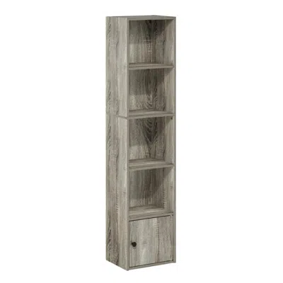 Furinno Luder 5-tier Shelf Bookcase With 1 Door Storage Cabinet, French Oak In Black