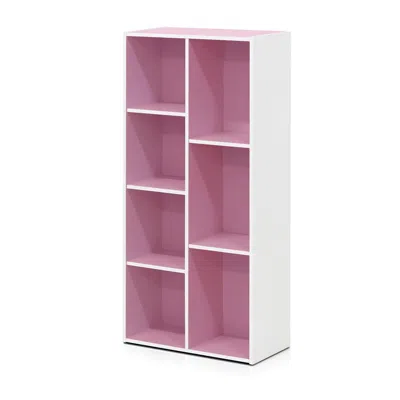 Furinno Luder 7-cube Reversible Open Shelf, White/pink