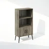 Furinno Mid-century Open Display Shelves & Storage Cabinet With Wooden Legsnch Oak Grey In Green