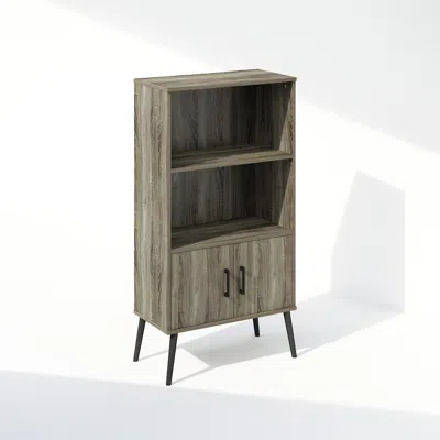 Furinno Mid-century Open Display Shelves & Storage Cabinet With Wooden Legsnch Oak Grey