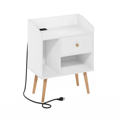 Furinno Mid Century Style End Table, Side Table With Usb And Type-c Charging Station