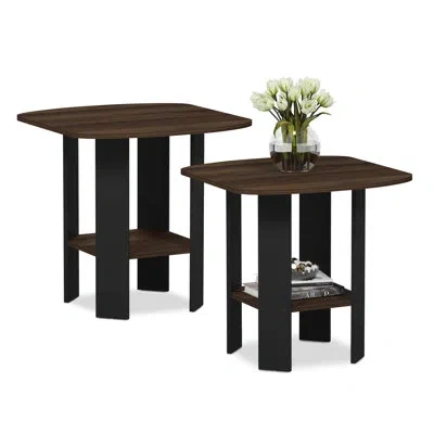 Furinno Minimalist White End Table Set - Rounded Edge Design, Functional Utility - Set Of 2 In , Black