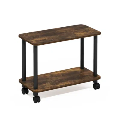 Furinno Modern Rectangle End Table, Side Table With Casters, Amber Pine/black