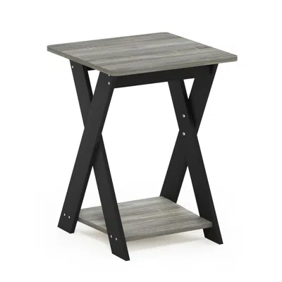 Furinno Modern Simplistic Criss-crossed End Table, French Oak Grey/black In Gray