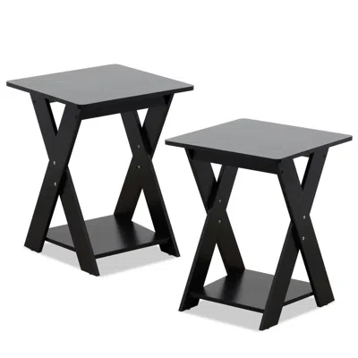Furinno Modern Simplistic Criss-crossed End Table, Set Of 2, Espresso In Gray