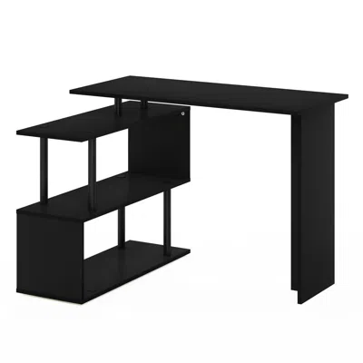 Furinno Moore L-shape Computer Desk With 3-tier Shelves, Americano/black
