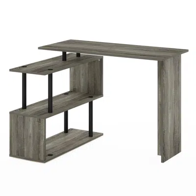 Furinno Moore L-shape Computer Desk With 3-tier Shelves, French Oak/black In Gray