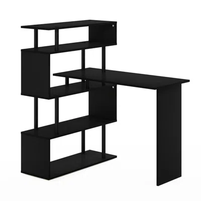 Furinno Moore L-shape Computer Desk With 5-tier Shelves, Americano/black