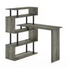 Furinno Moore L-shape Computer Desk With 5-tier Shelves, French Oak/black