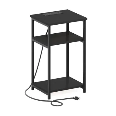 Furinno Moretti 3-tier Usb And Type-c Charging Port Open Storage Side Table In Black