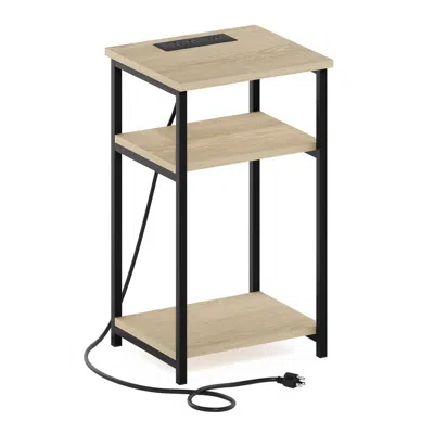 Furinno Moretti 3-tier Usb And Type-c Charging Port Open Storage Side Table In Neutral