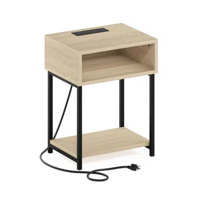 Furinno Moretti Usb And Type-c Charging Port Open Storage Side Table In Neutral