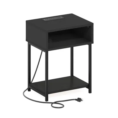 Furinno Moretti Usb And Type-c Charging Port Open Storage Side Table In Black