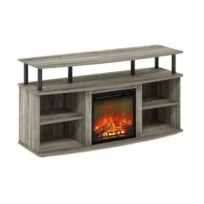 Furinno Open Shelving Storage Fireplace Entertainment Center For Tv Up To 55 Inch In Gray
