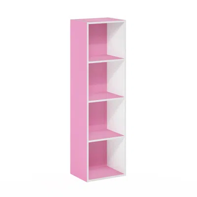 Furinno Pasir 4-tier Open Shelf Bookcase, Pink/white
