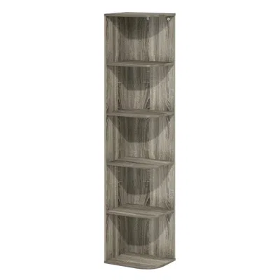 Furinno Pasir 5-tier Corner Open Shelf Bookcase, French Oak In Gray
