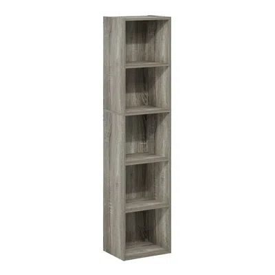 Furinno Pasir 5-tier Open Shelf Bookcase, French Oak In Gray
