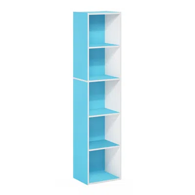 Furinno Pasir 5-tier Open Shelf Bookcase, Light Blue/white