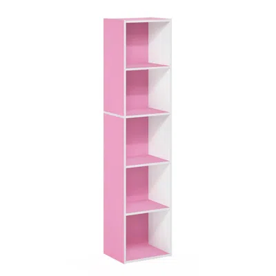 Furinno Pasir 5-tier Open Shelf Bookcase, Pink/white