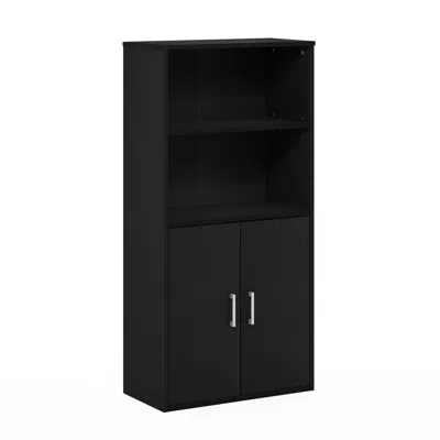 Furinno Pasir Storage Cabinet With 2 Open Shelves And 2 Doors, Black Oak In Blue
