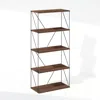 Furinno Rata 5-tier Industrial Multipurpose Flat Base Bookshelf, Bookcase In Brown