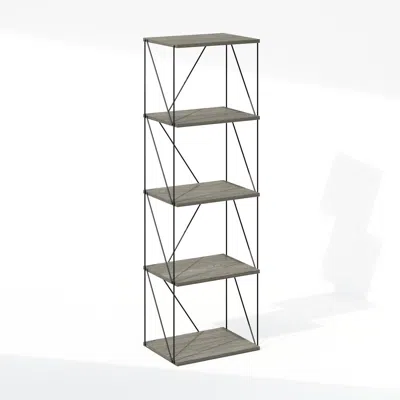 Furinno Rata 5-tier Industrial Multipurpose Flat Base Bookshelf, Bookcase