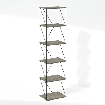 Furinno Rata 6-tier Industrial Multipurpose Flat Base Bookshelf, Bookcase