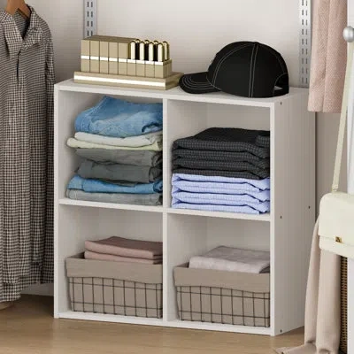 Furinno Reed Closet Organizers And Storage, 4-cube Closet Organizer, Closet Storage With Open Shelves, For C In White