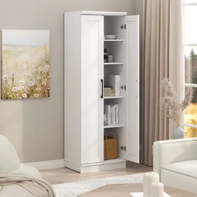 Furinno + Robin Multipurpose Storage Cabinet, Pantry Cabinet, Kitchen Cabinet With 2 Doors, 23w In White