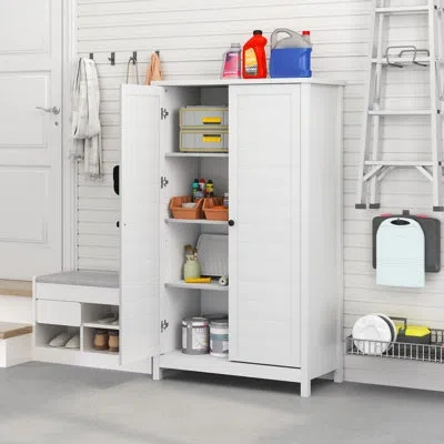 Furinno + Robin Multipurpose Storage Cabinet, Pantry Cabinet, Kitchen Cabinet With 2 Doors, 60 H, White