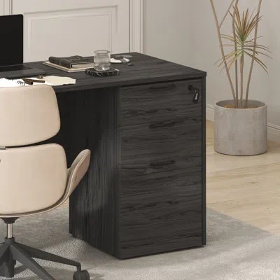 Furinno Roger File Cabinet, 3-drawer Fixed Pedestal Filing Cabinet With Lock For Home Office, Modern Walnut In Coastal Grey