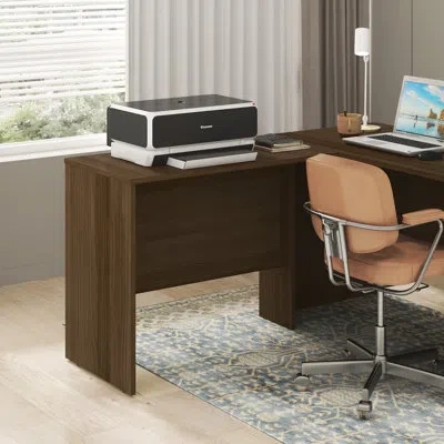 Furinno Roger Office Desk Return, 35 Inch Desk Return, Reversible Return With Desk Cord Grommet, For Home St In Modern Walnut