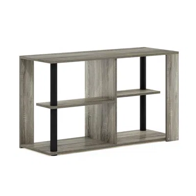 Furinno Romain Narrow Coffee Table With Shelves, French Oak/black In Gray