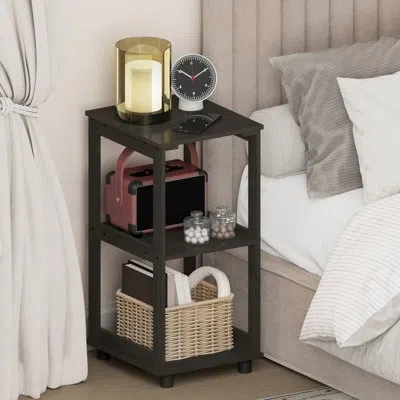 Furinno Romain Nightstand, 2-tier Tall Night Stand With Open Shelf, Open Frame Bedside Table, End Table, Sid In Black